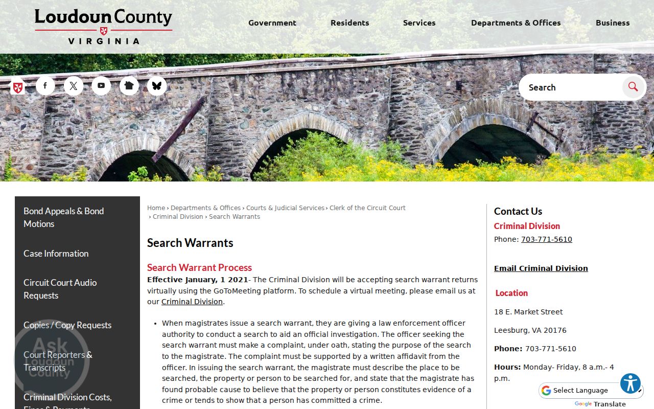 Loudoun County arrest warrant research distinguishes arrest process from search warrant filing
