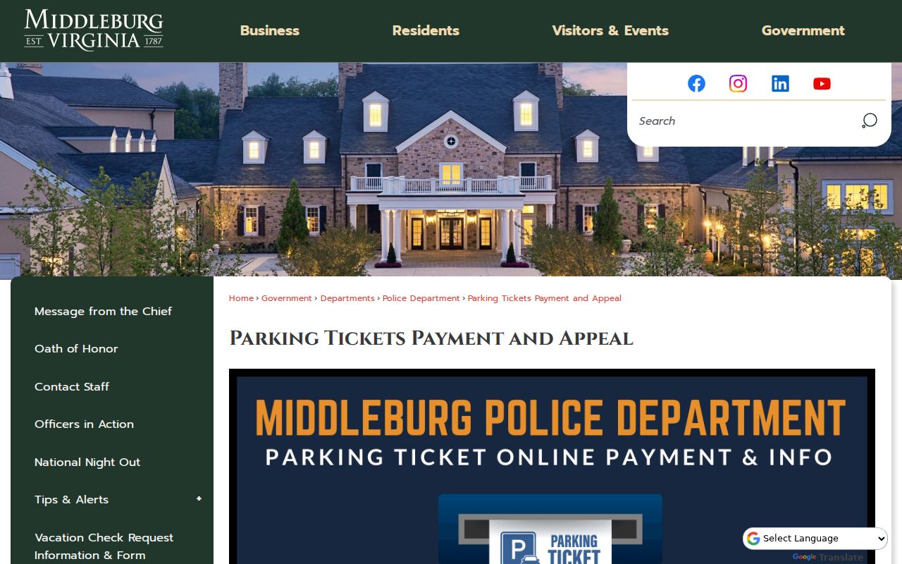 Loudoun County municipal warrant guide distinguishes Middleburg parking appeals from court warrant records