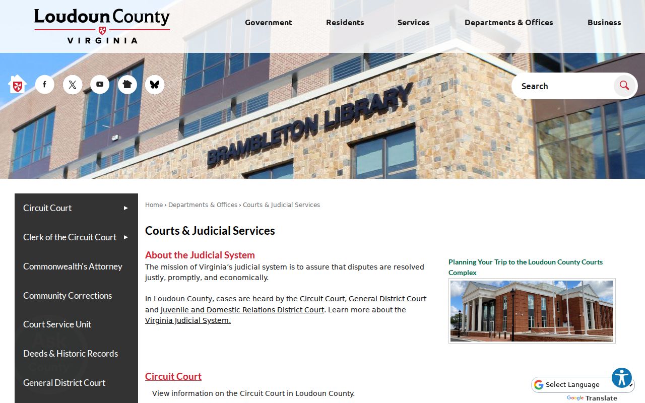 Loudoun County warrant records route through the county courts and judicial services offices