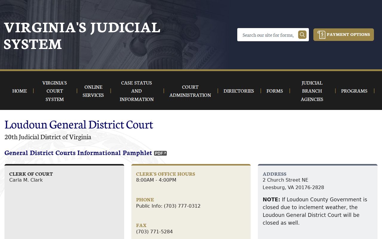 Loudoun County warrant lookup contact route at General District Court