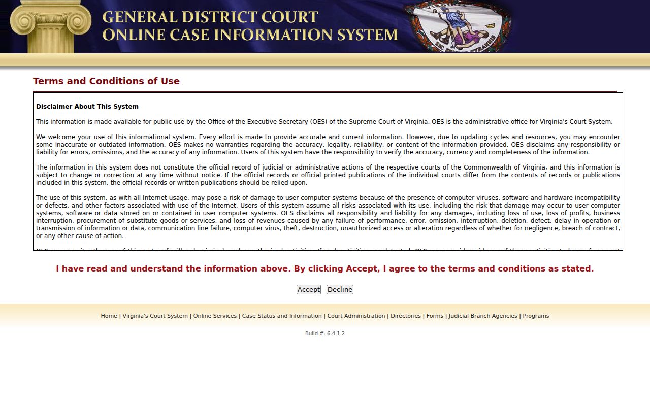 Loudoun County warrant search begins at the official General District Court case interface