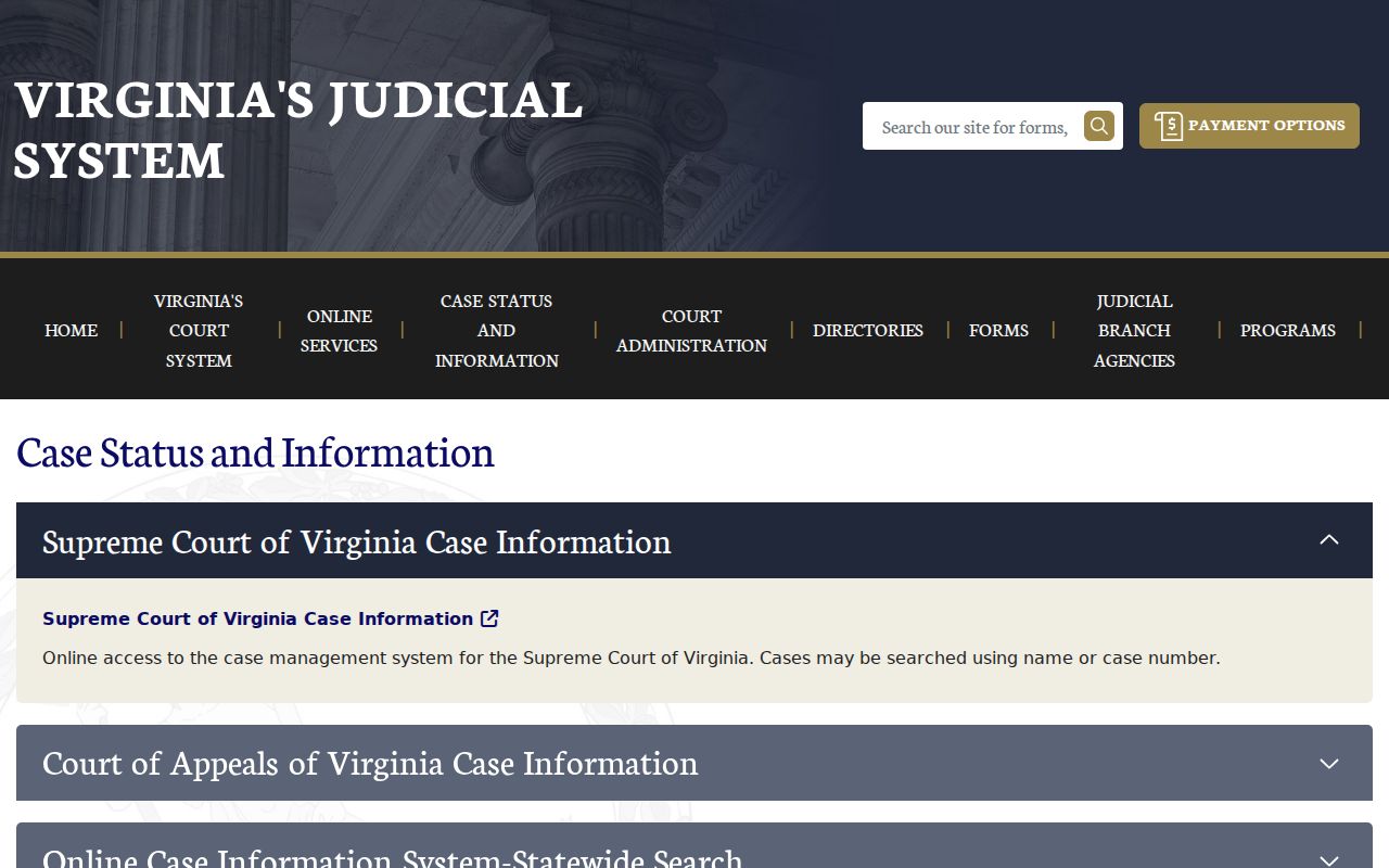Loudoun County warrant records start with the Virginia Judiciary case-information interface